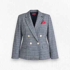 70s Vintage Navy Plaid Double Breasted Crop Deadstock Blazer Jacket Size 10